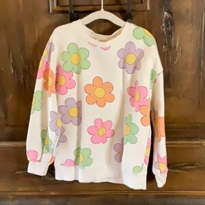 Zara White and Pink Floral Sweatshirt